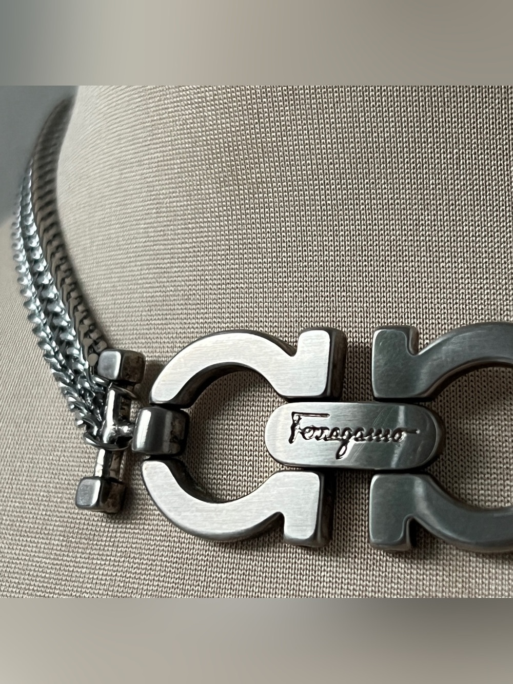 Custom Ferragamo Gancini Hardware Necklace Silver Multi-strand Chain 14.5-15.5” - Picture 5 of 9